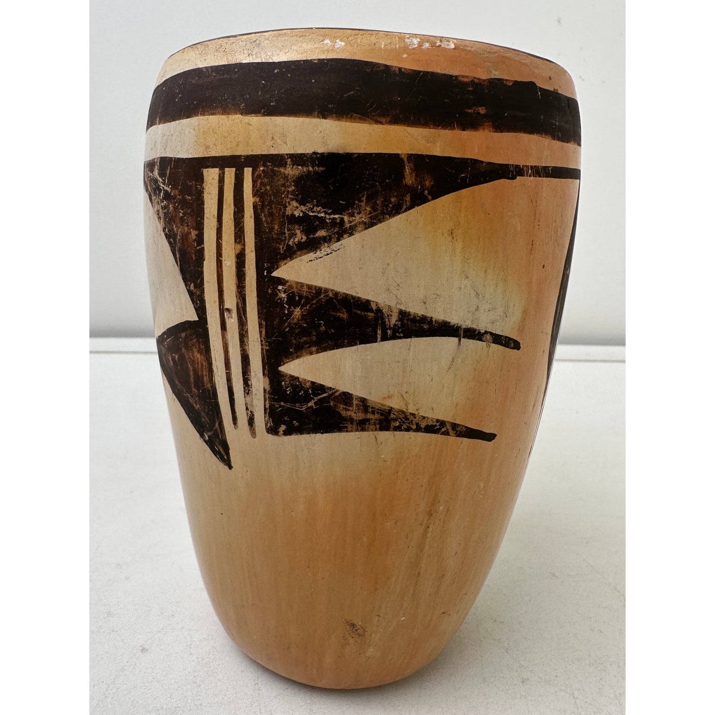Vintage Hopi Pueblo Polychrome Cylindrical Pottery Vase