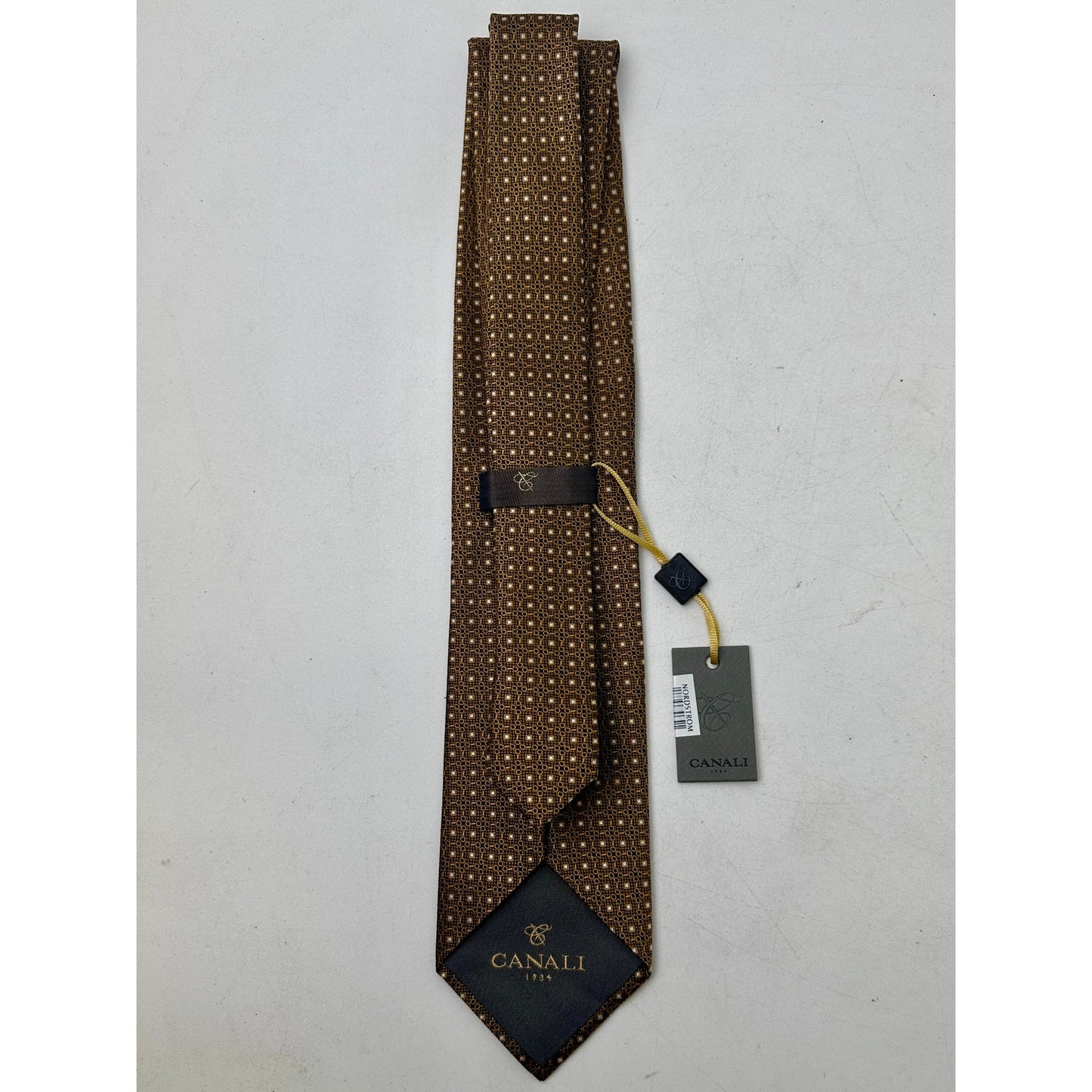 Canali Italy Gold Woven Geometric Micro-Pattern Men's Tie NWT