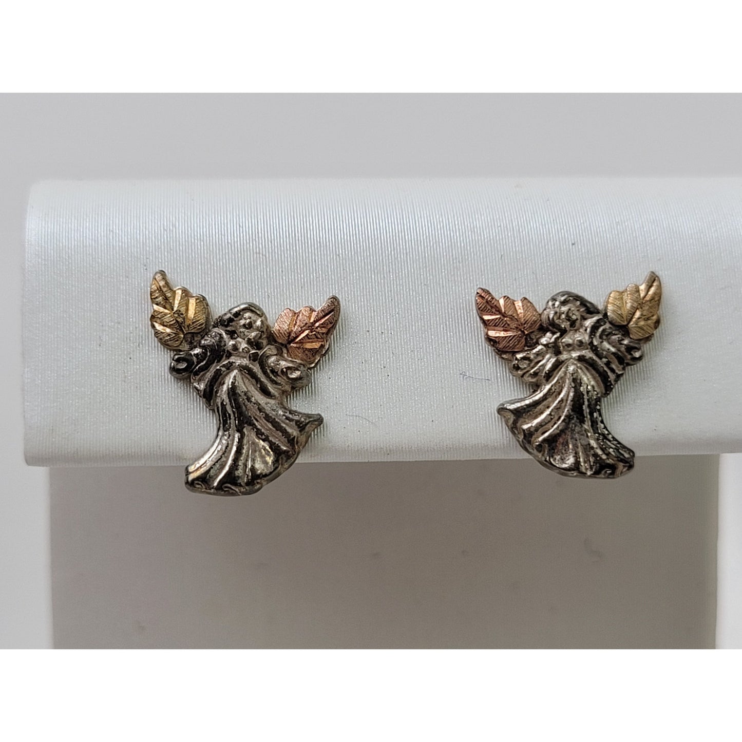 12K Black Hills Gold & Sterling Silver Angel Pendant Necklace and Matching Studs