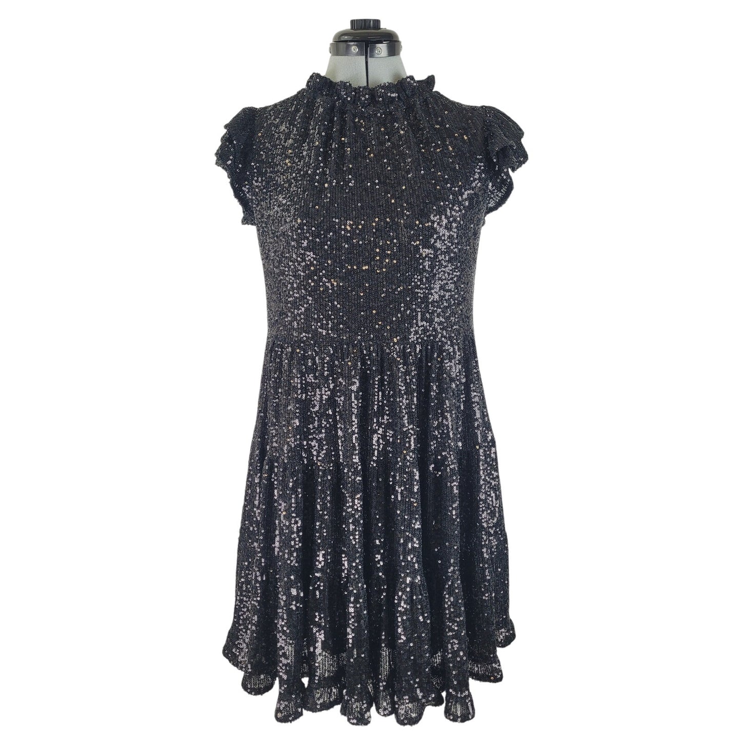 Sail to Sable Black Sequin Tiered Tunic Mini Dress Sz XXS NWT Retail $268