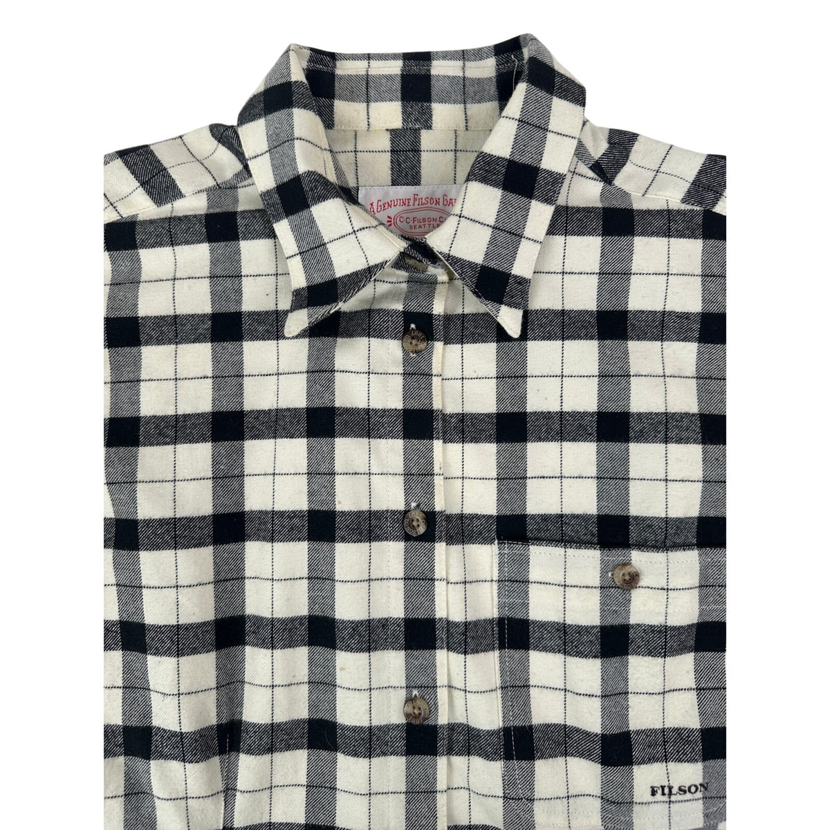Filson Cream & Black Plaid Alaskan Guide Flannel Shirt Women's Sz S