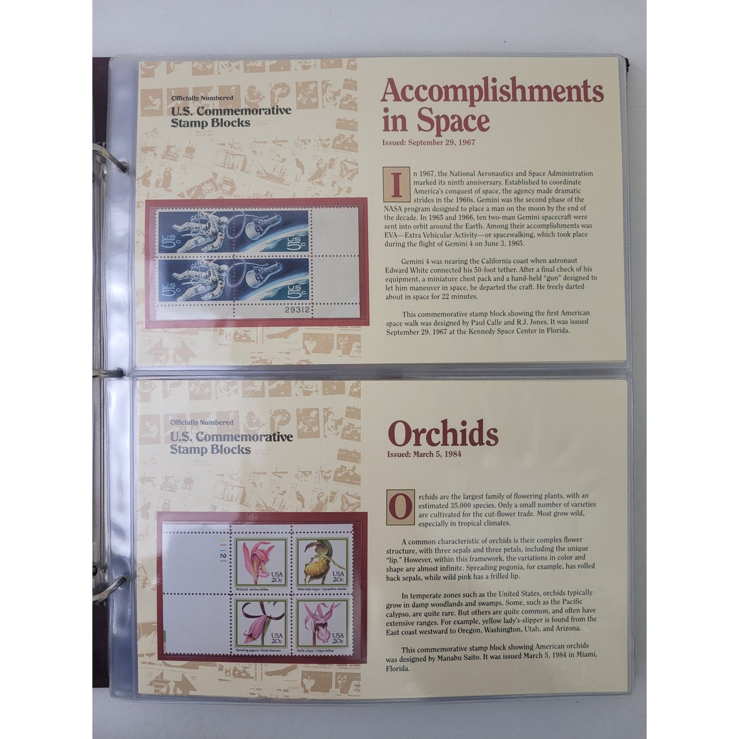Vintage 1964-1987 Officially-Numbered U.S. Commemorative Stamp Blocks Album