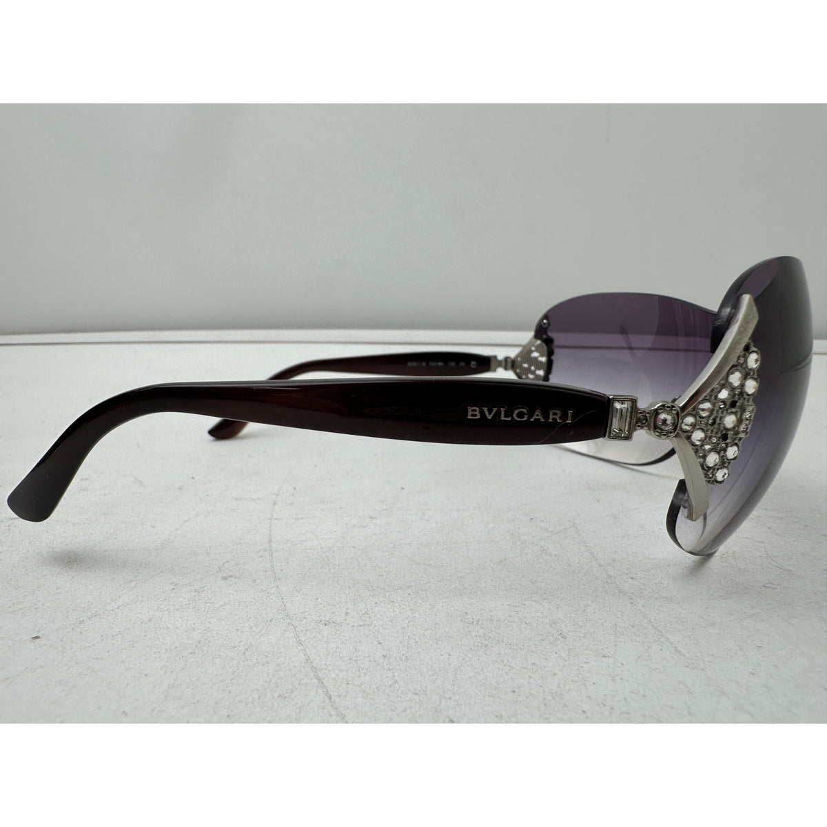 BVLGARI Crystal Rhinestone Shield Sunglasses with Leather Case
