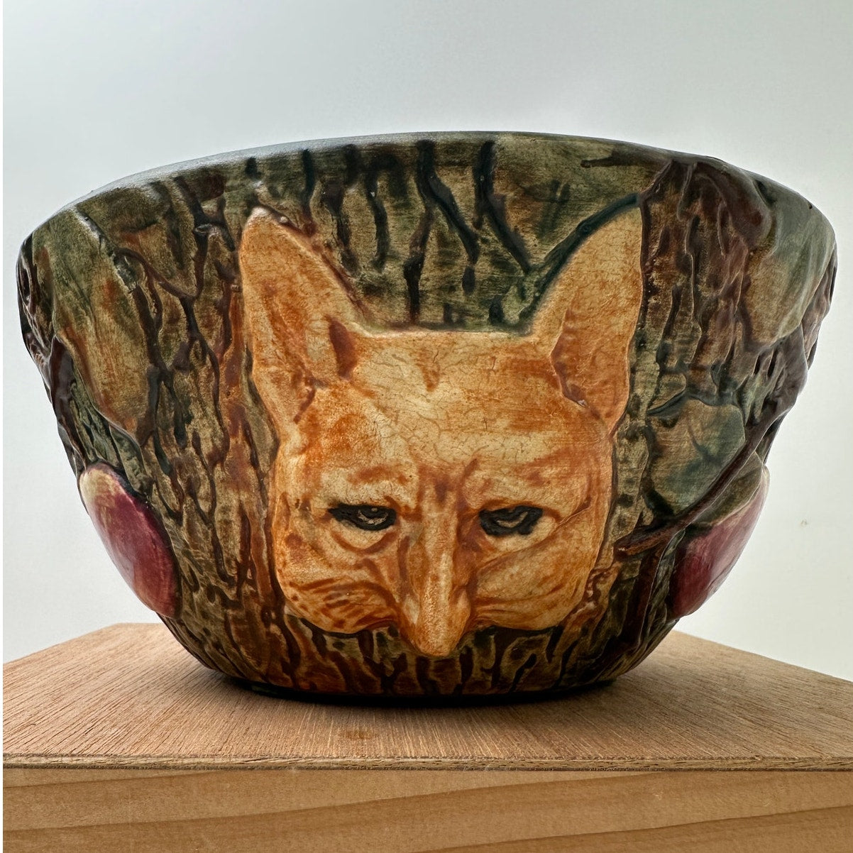 Antique 1920s Weller Pottery Woodcraft Fox Bowl / Hanging Planter