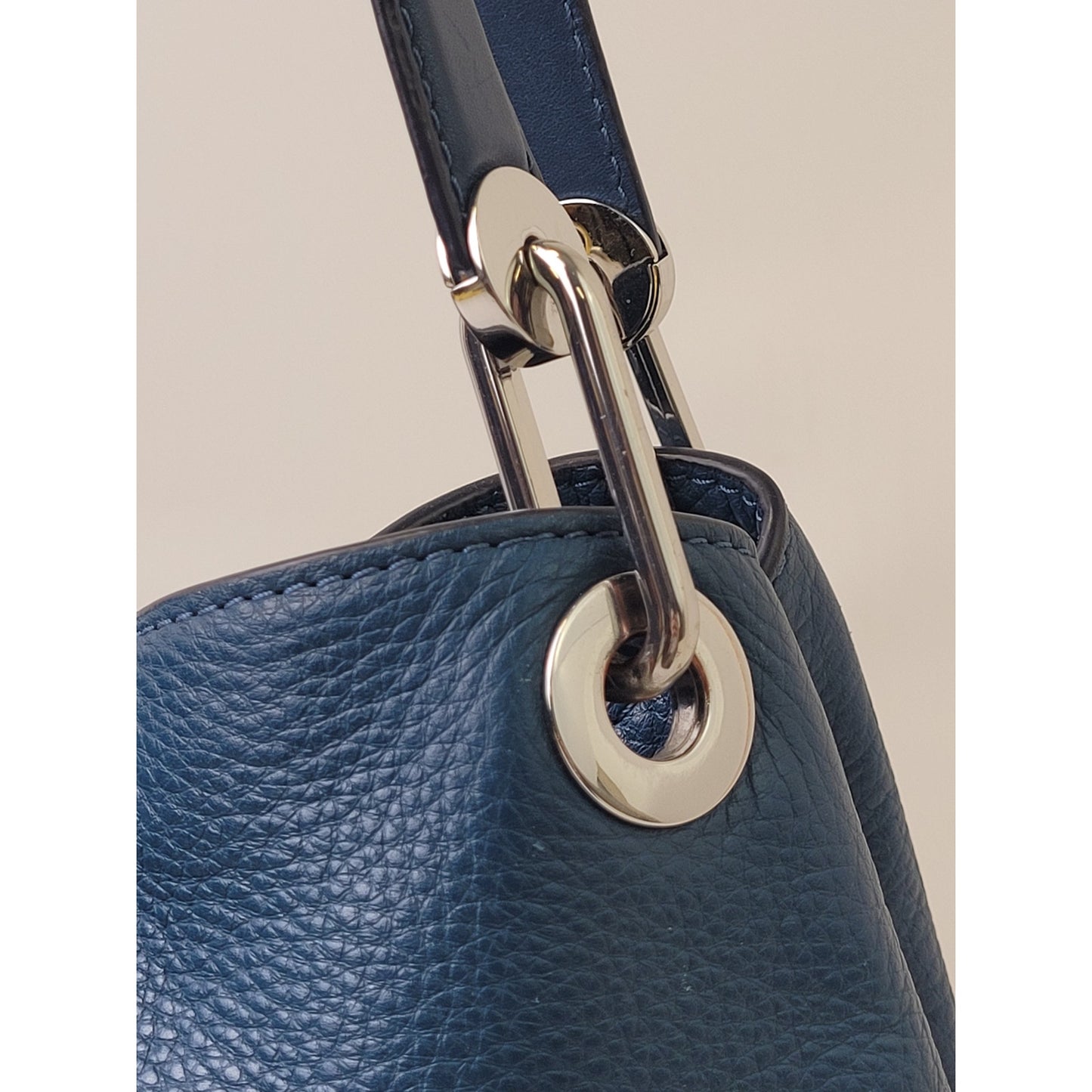 Michael Kors Raven Large Leather Shoulder Bag Blue/Teal w Silver-Tone Hardware