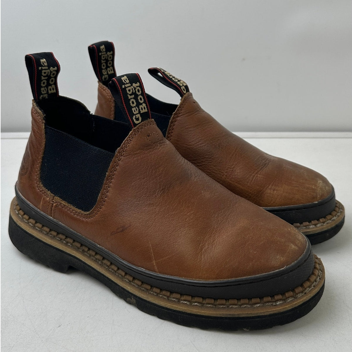 Georgia Boot Georgia Giant Romeo Brown Leather Slip-On Work Shoes Men's Sz 8