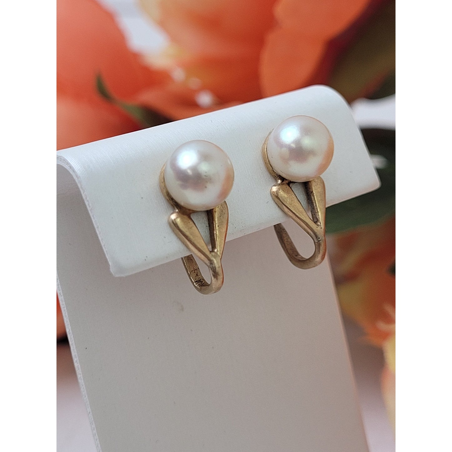 VTG 10K Yellow Gold Pearl Earrings w 14K Yellow Gold Screw Back Closure | 4.47 g