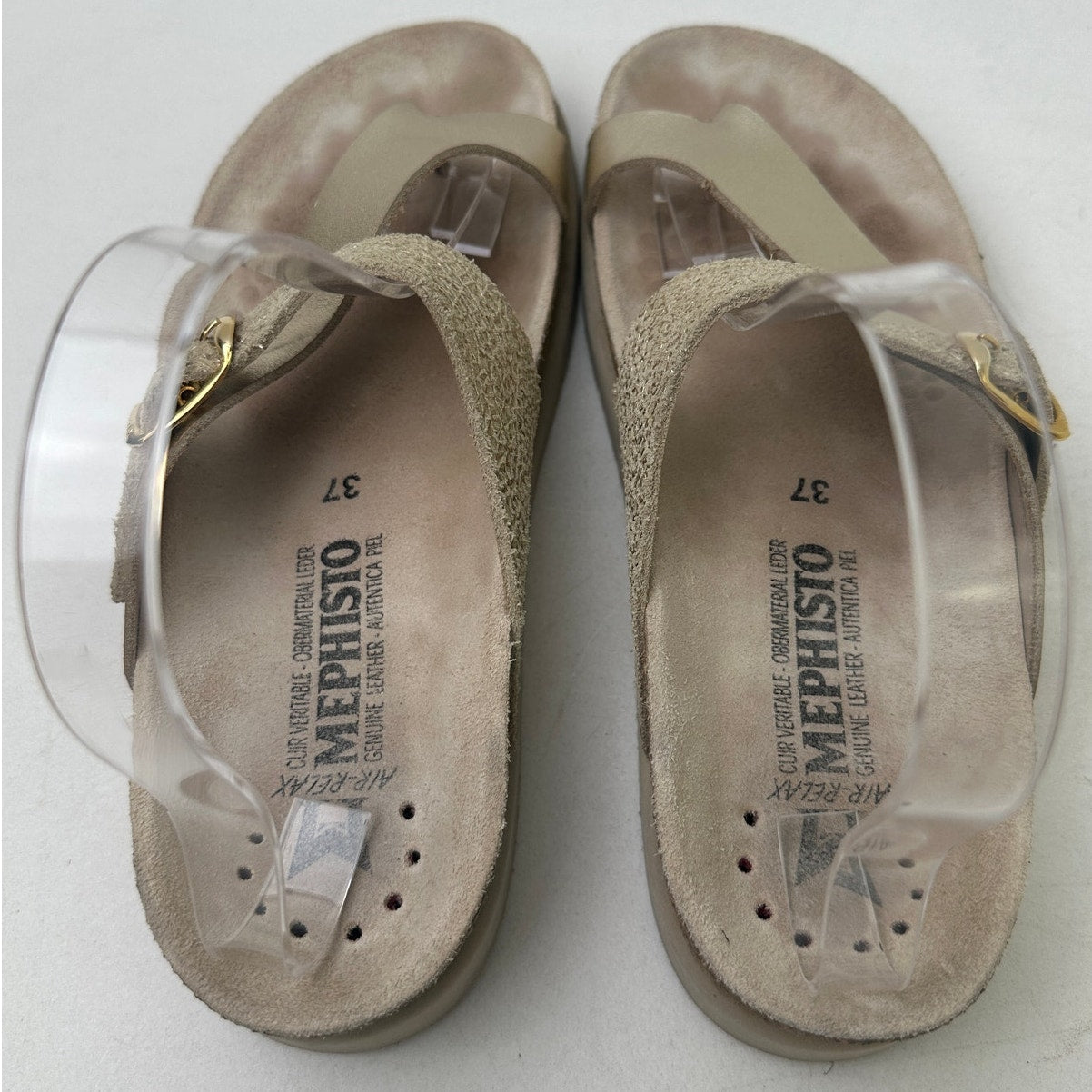 Mephisto Helen Mix Gold Flash Leather Thong Sandals Women's Sz 37