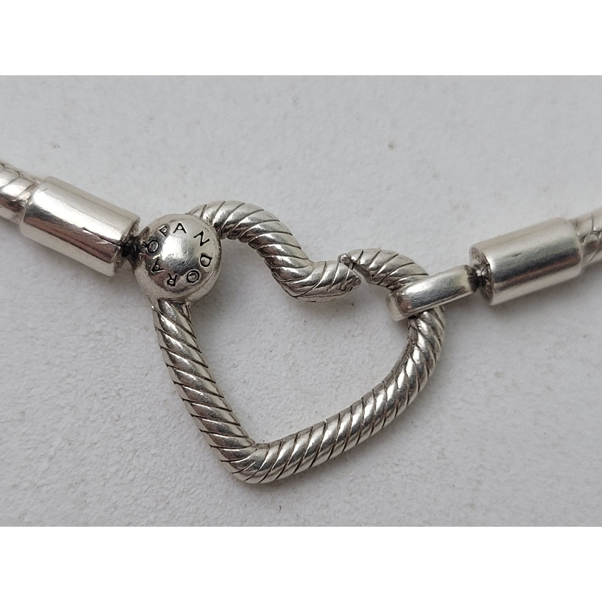 Pandora Moments Heart Closure Snake Chain Bracelet Sterling Silver + Charms