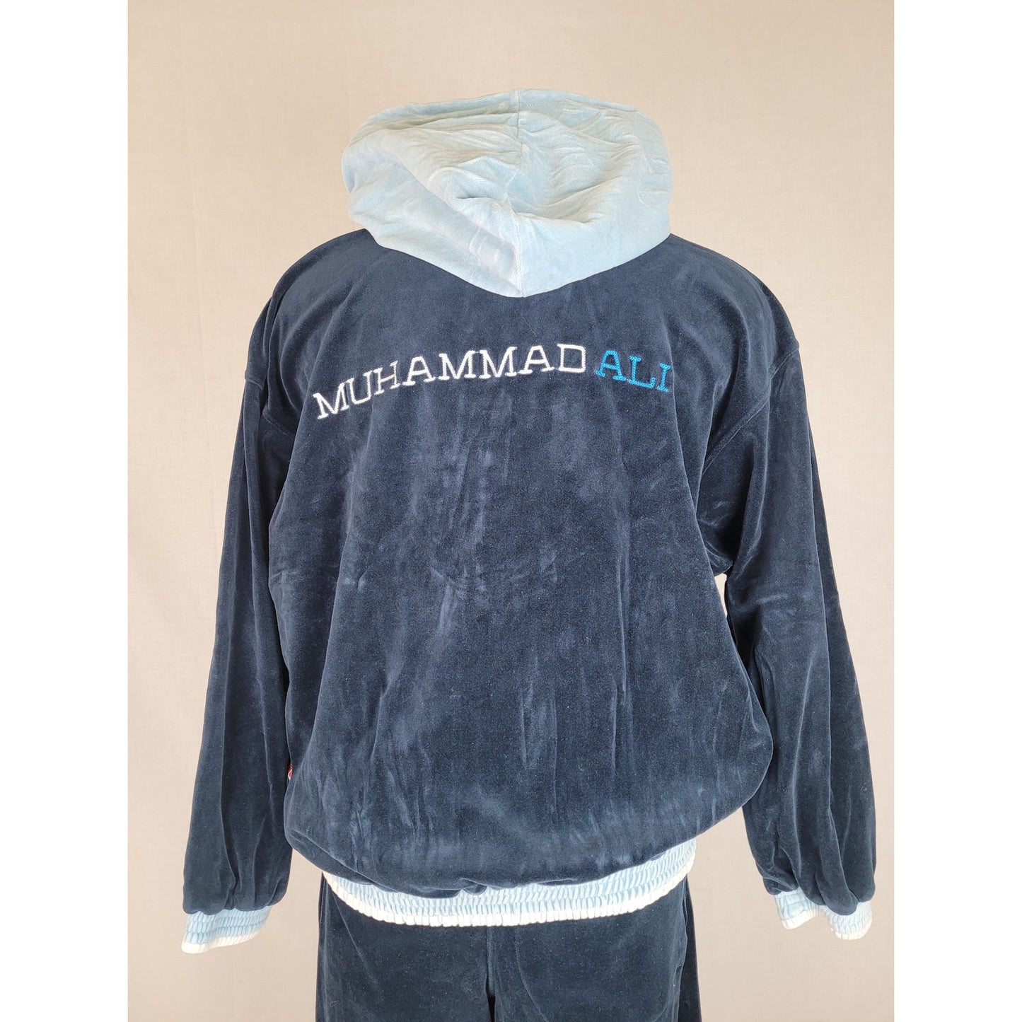 Vintage Platinum Fubu Muhammad Ali Tracksuit Set Navy Blue Velour Men's Sz L