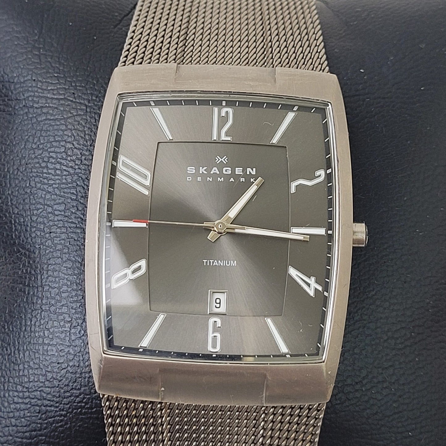 Skagen Denmark 851LTTM Men's Titanium Rectangular Watch Adjustable Mesh Band