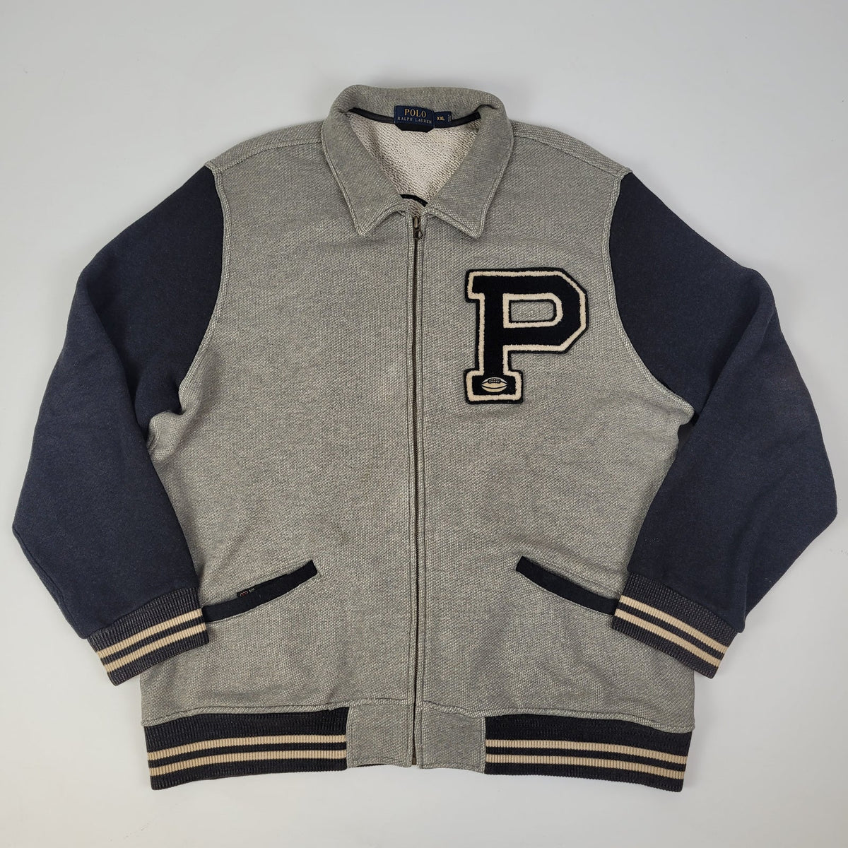 Polo Ralph Lauren Athletic Club Grey Varsity Jacket Sweatshirt Men's Sz XXL