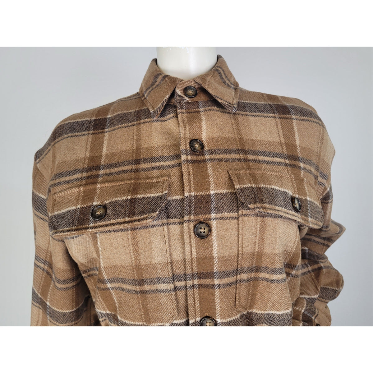 Polo Ralph Lauren Belted Wool-Blend Twill Shirt Brown Multi-Plaid Women's Sz 2