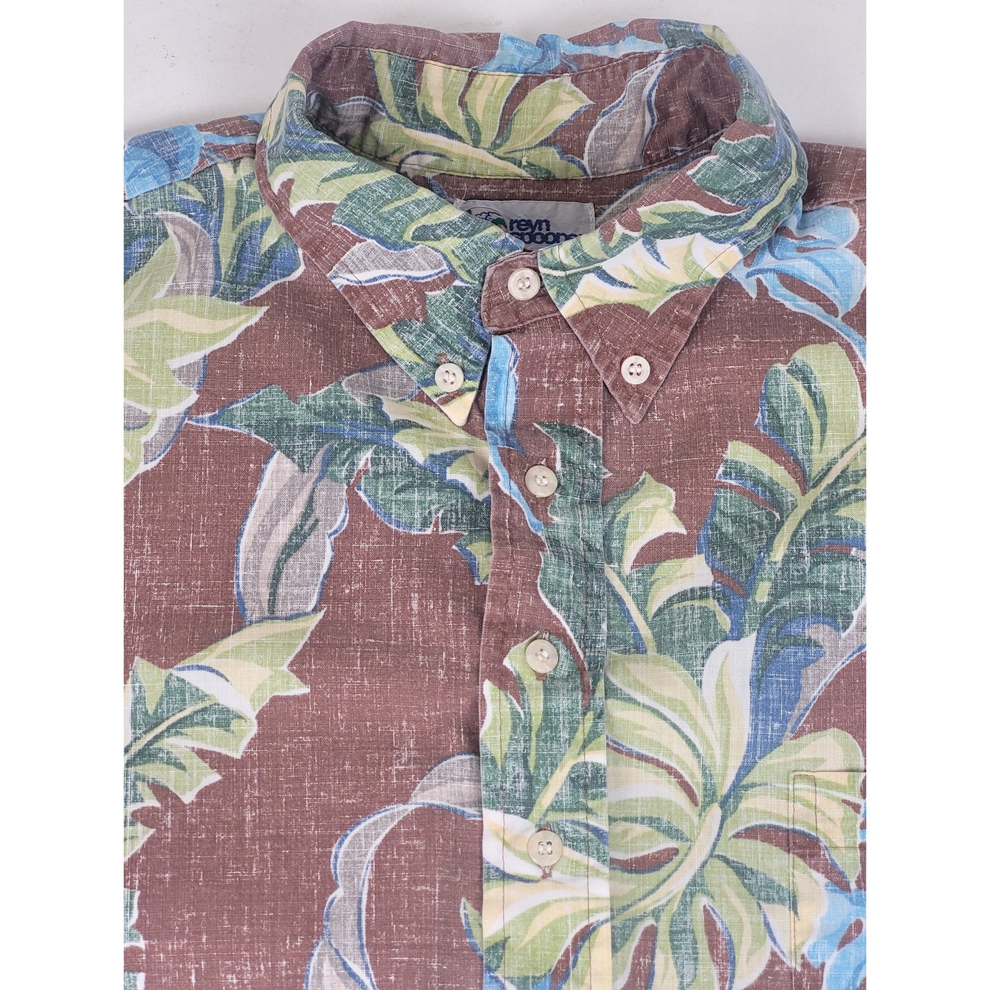 Vintage Reyn Spooner Reverse Print Blue Green Leaf Hawaiian Shirt Men's Sz L
