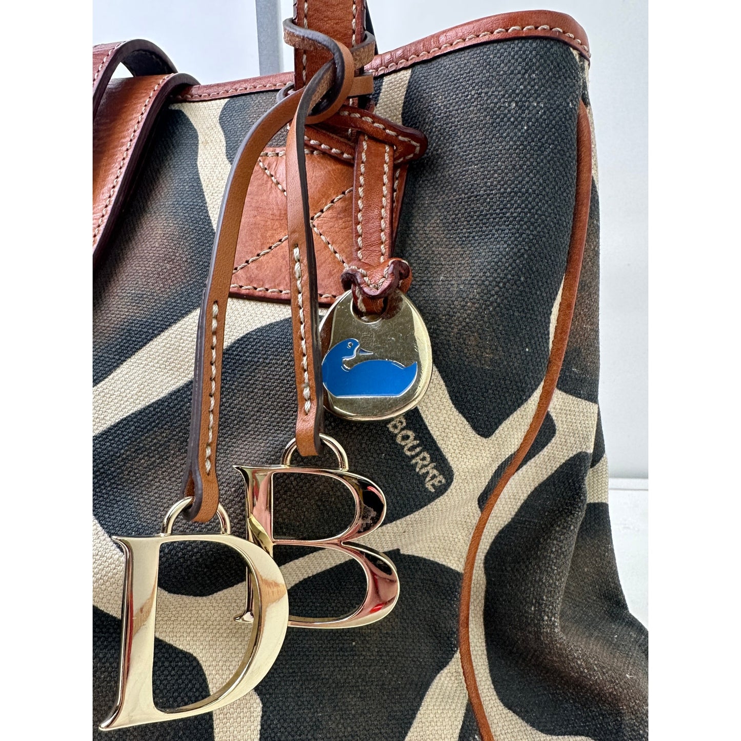 Vintage Dooney & Bourke Giraffe Print Canvas Tote Bag W/ Charms