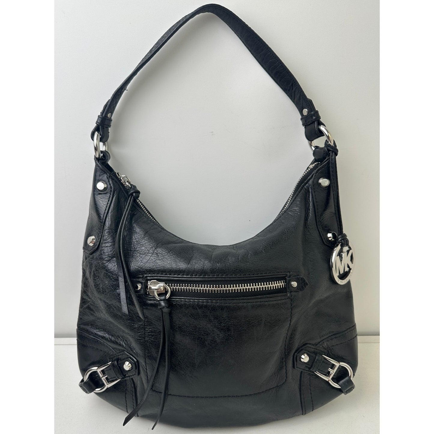 Michael Kors Fallon Black Leather Hobo Shoulder Bag