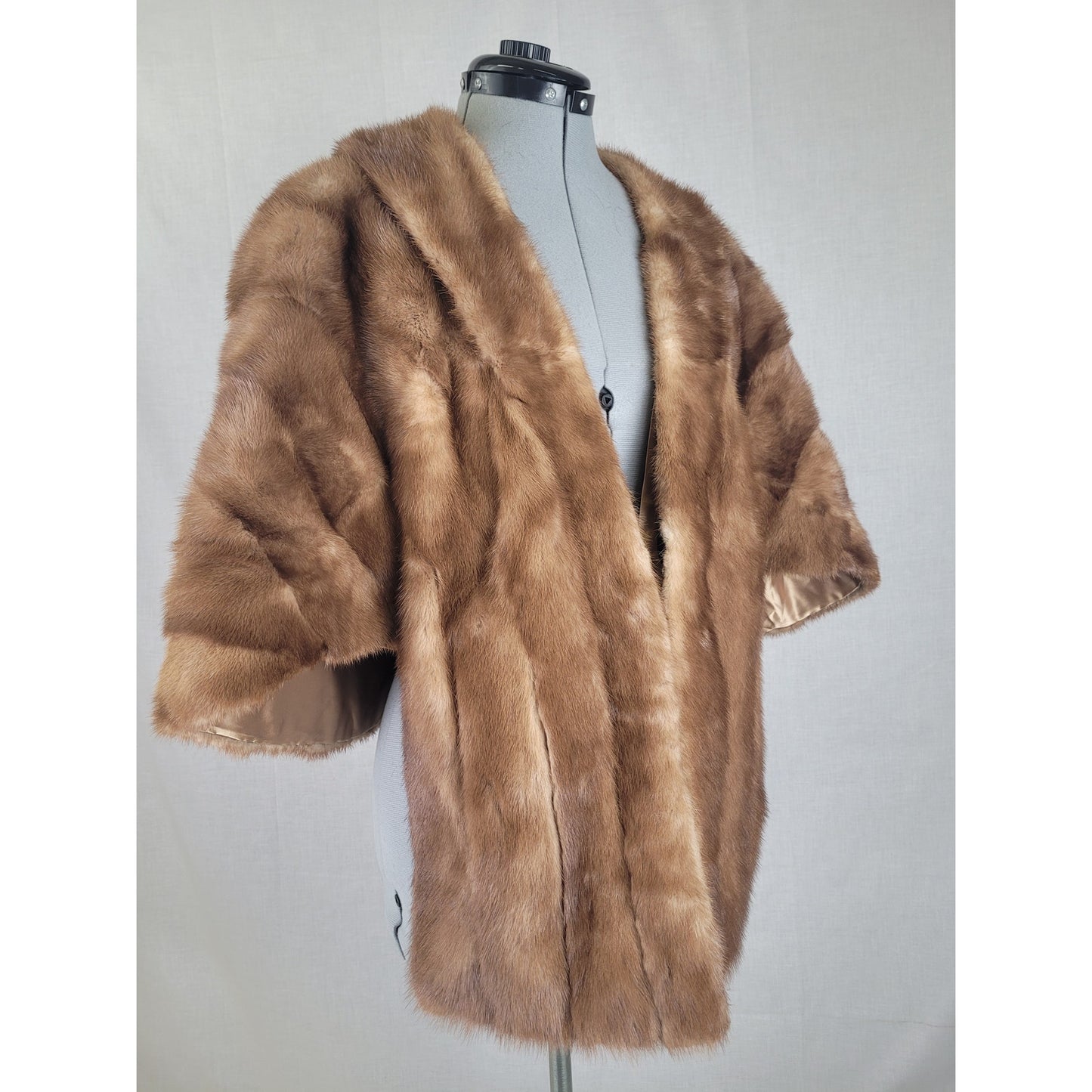 Vintage 1950s Medium Brown Mink Fur Stole Wrap Shawl Tailored Lined Sz M
