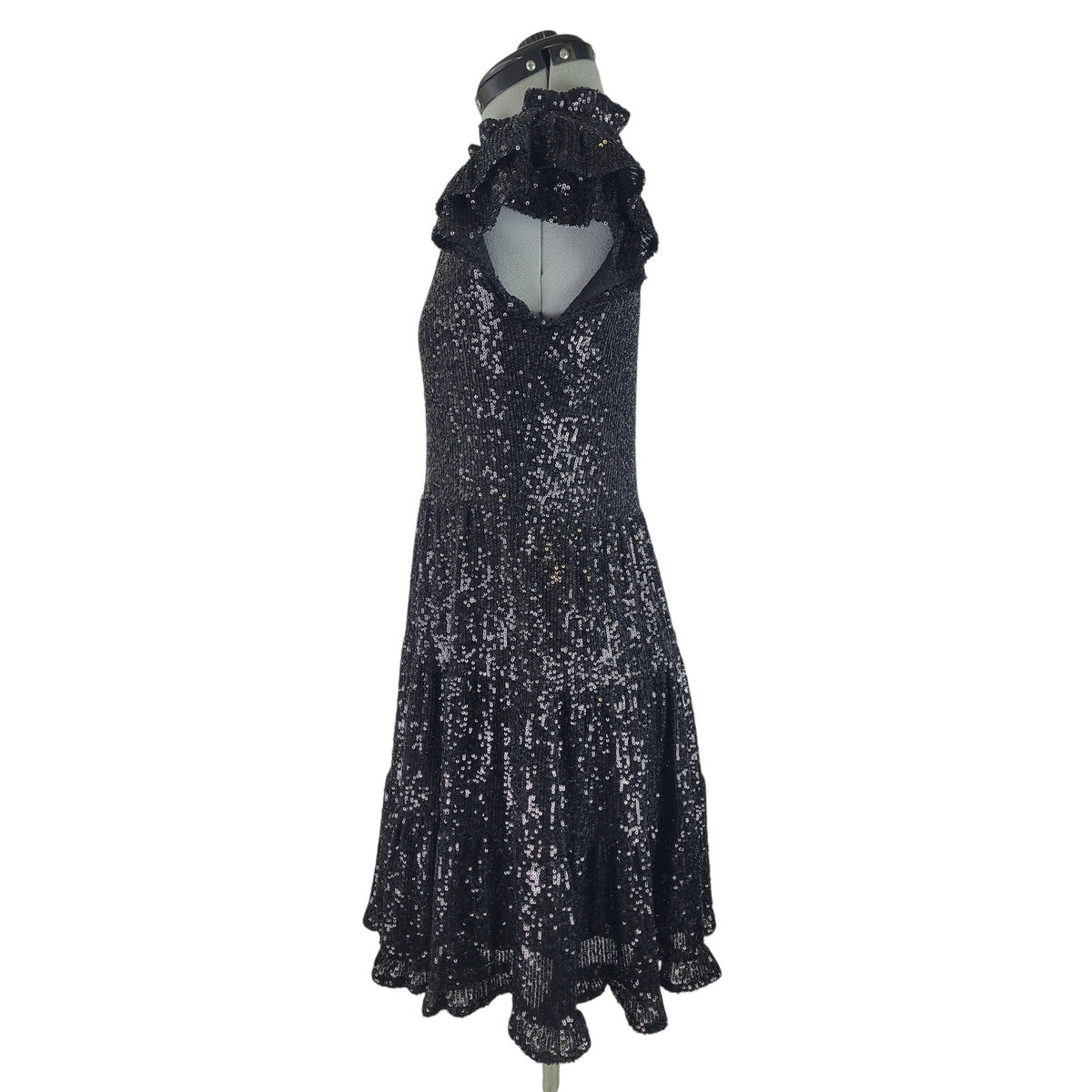 Sail to Sable Black Sequin Tiered Tunic Mini Dress Sz XXS NWT Retail $268