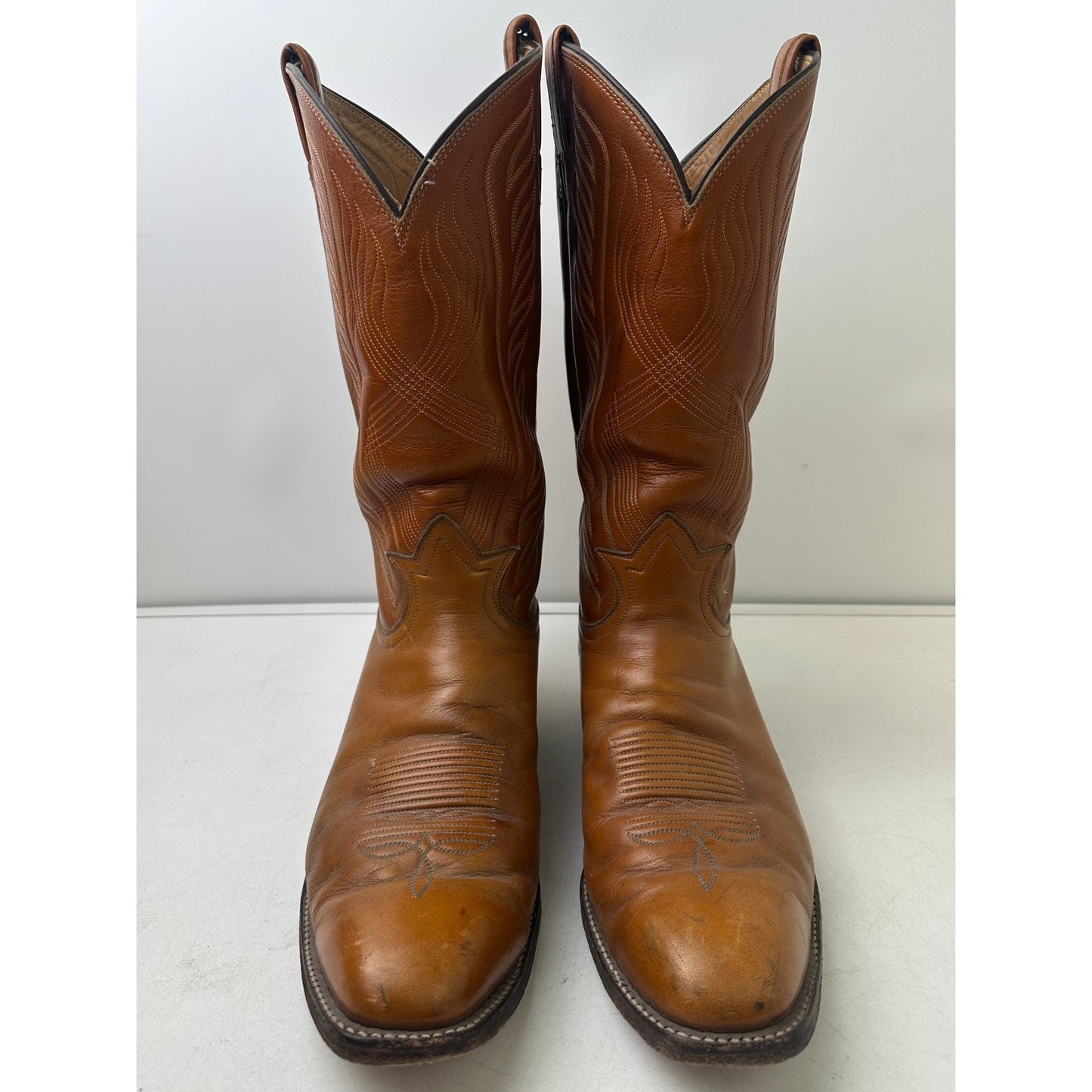 Vintage Black Label Tony Lama Cognac Leather Western Boots Men's Sz 13