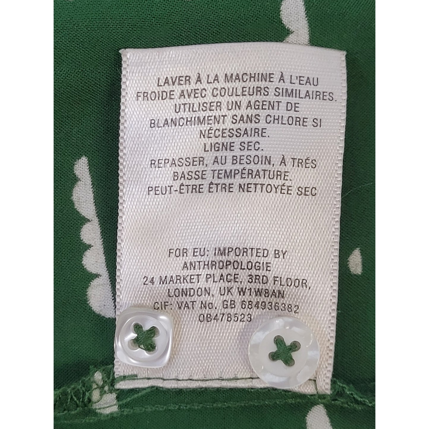 Anthropologie Maeve Green & White 3/4 Sleeve Tunic Top Women's Sz L