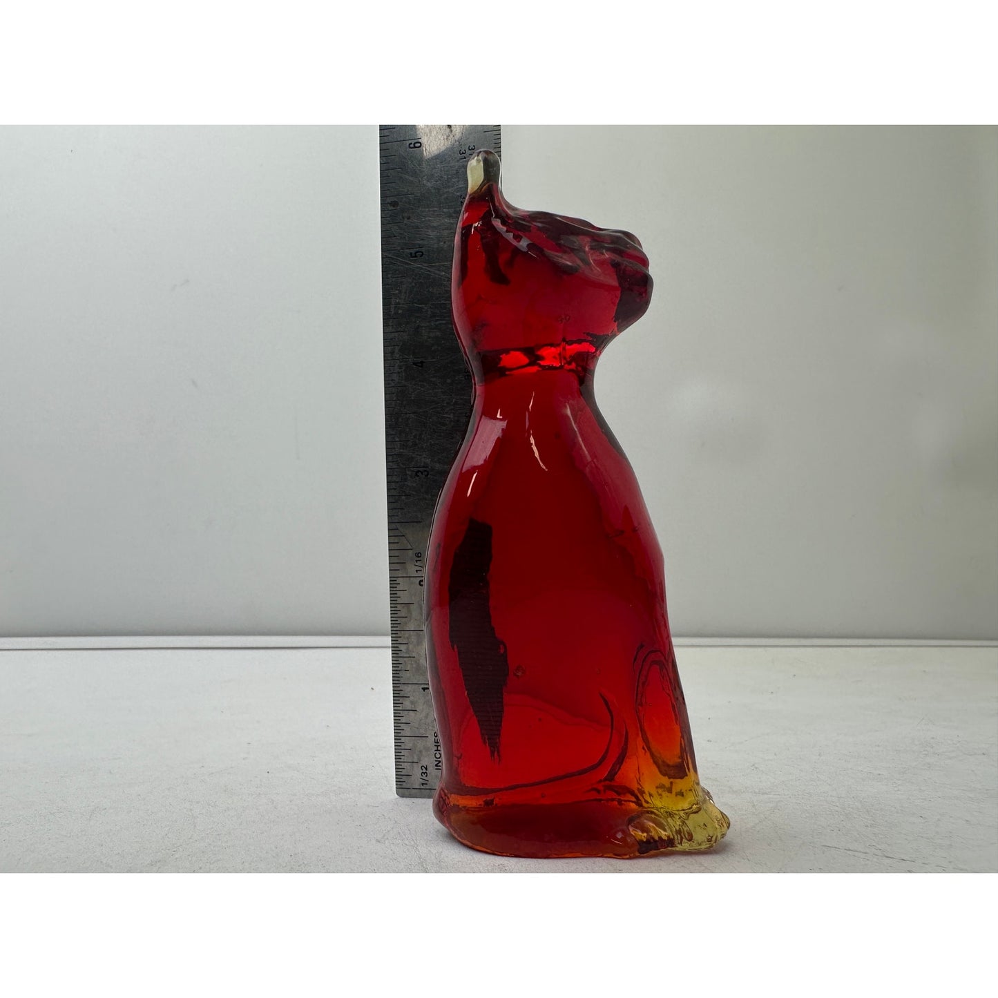 Vintage Kanawha Amberina Glass Smiling Cat Figurine