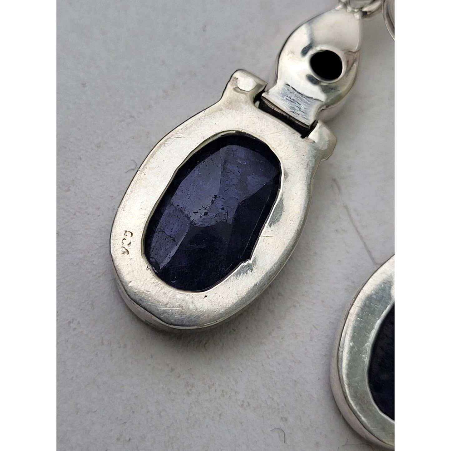 Sterling Silver Sapphire or Lapis & Navy Blue Stone Dangle Earrings 49mm Drop