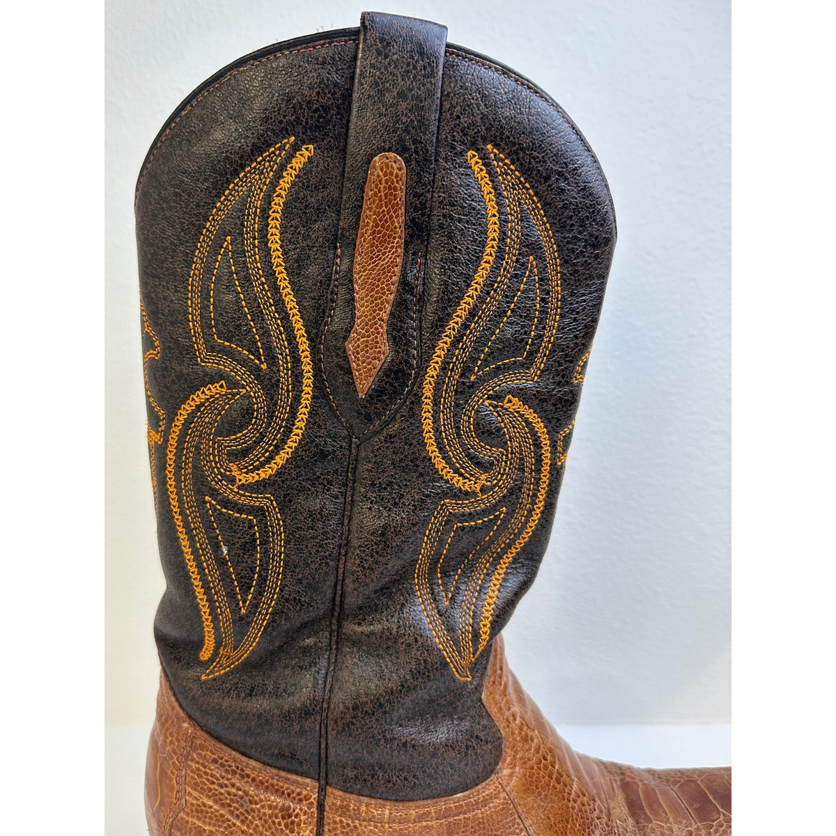 Arangos Genuine Ostrich Leg Cognac Western Cowboy Boots Men's Sz 8