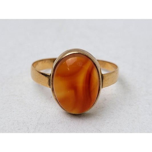 VTG 17K Yellow Gold Bezel-Set Carnelian or Agate Men's Ring Sz 11 1/4 | 3.07g
