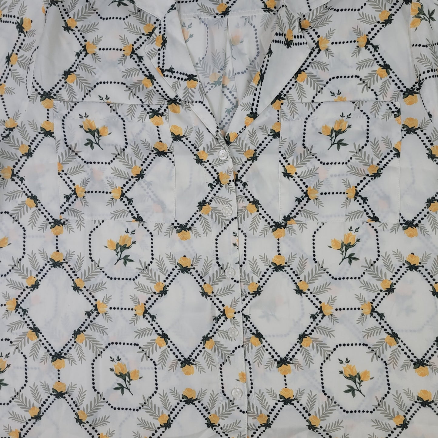 Anthropologie Brenna Short-Sleeved Button-Down Shirt Yellow Green White Sz XL