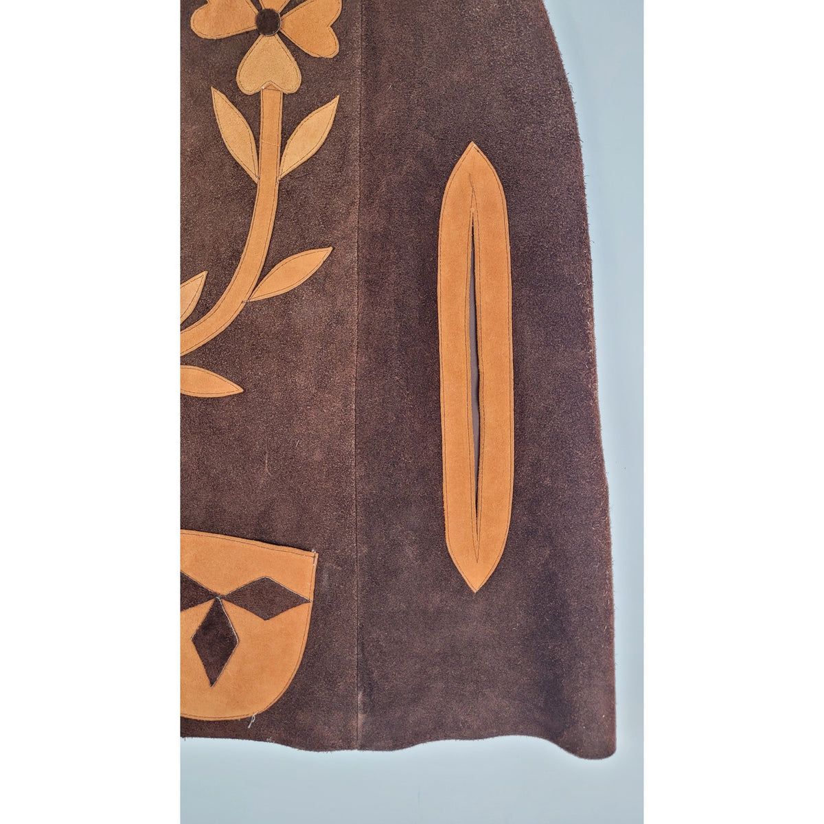 Vintage 1960s-70s Brown Suede Cape Poncho w Butterly & Flower Women's Sz XS/S