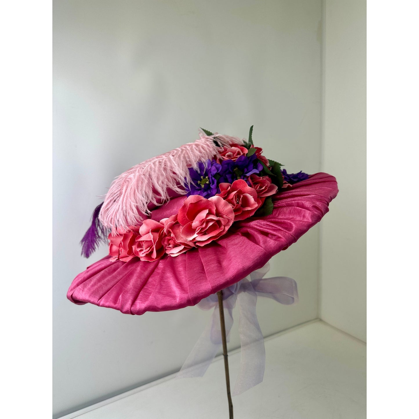 Magenta Satin Wide Brim Handmade Hat