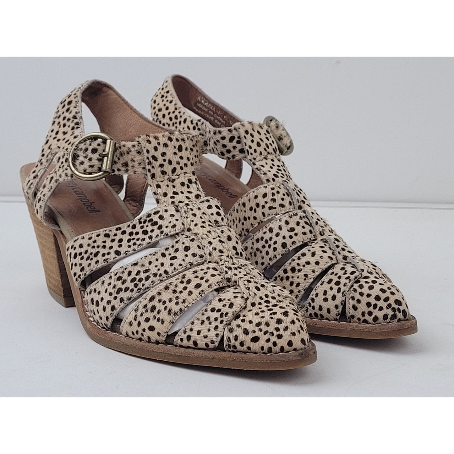Jeffrey Campbell Leopard Print Calf Hair Strappy Bootie Heels Sz 6.5 EUC