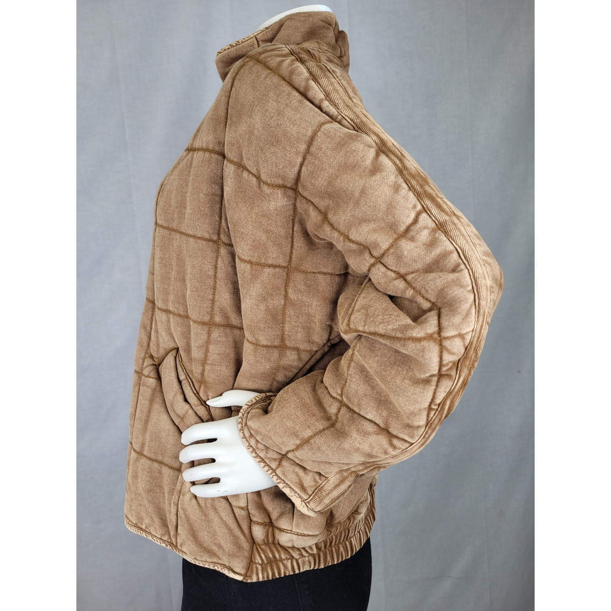 Free People Dolman Quilted Knit Jacket in Toasted Coconut Zip Front Sz XS
