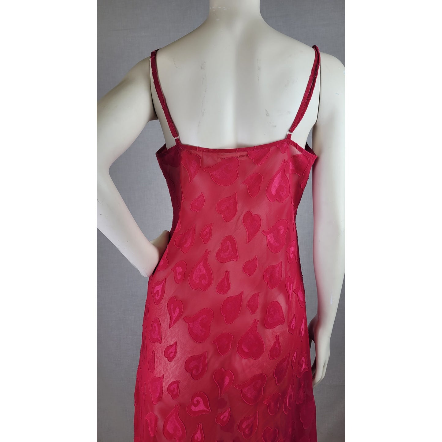 Vintage Y2K Victoria's Secret Long Pink Heart Print Sheer Slip Dress Lingerie Sz M