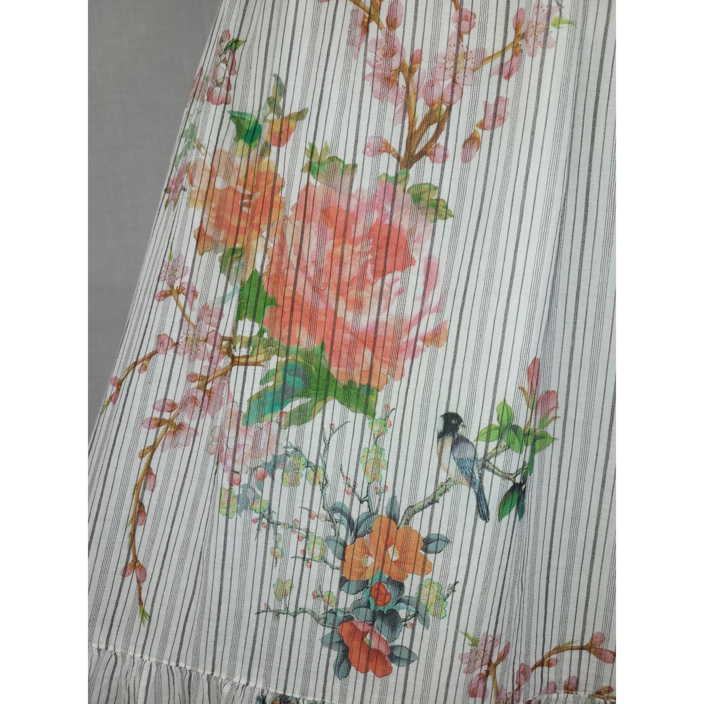 Johnny Was Colmar Prairie Maxi Skirt Light Lined Cotton Bird Print Sz Small