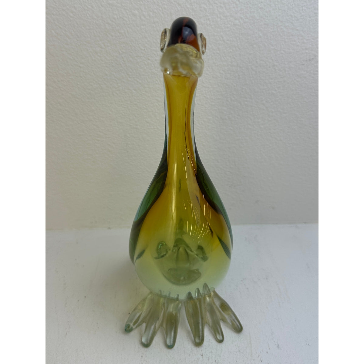 Vintage Murano Sommerso Art Amber & Green Glass Duck Figurine