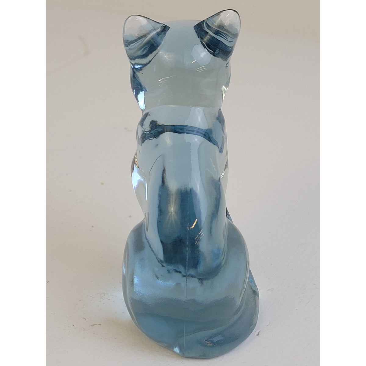 Vintage Fenton Glass Light Sky Blue Sitting Cat Figurine 3.75" H
