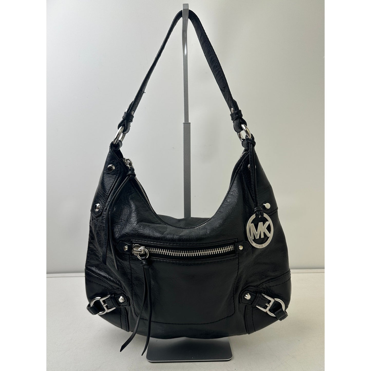 Michael Kors Fallon Black Leather Hobo Shoulder Bag