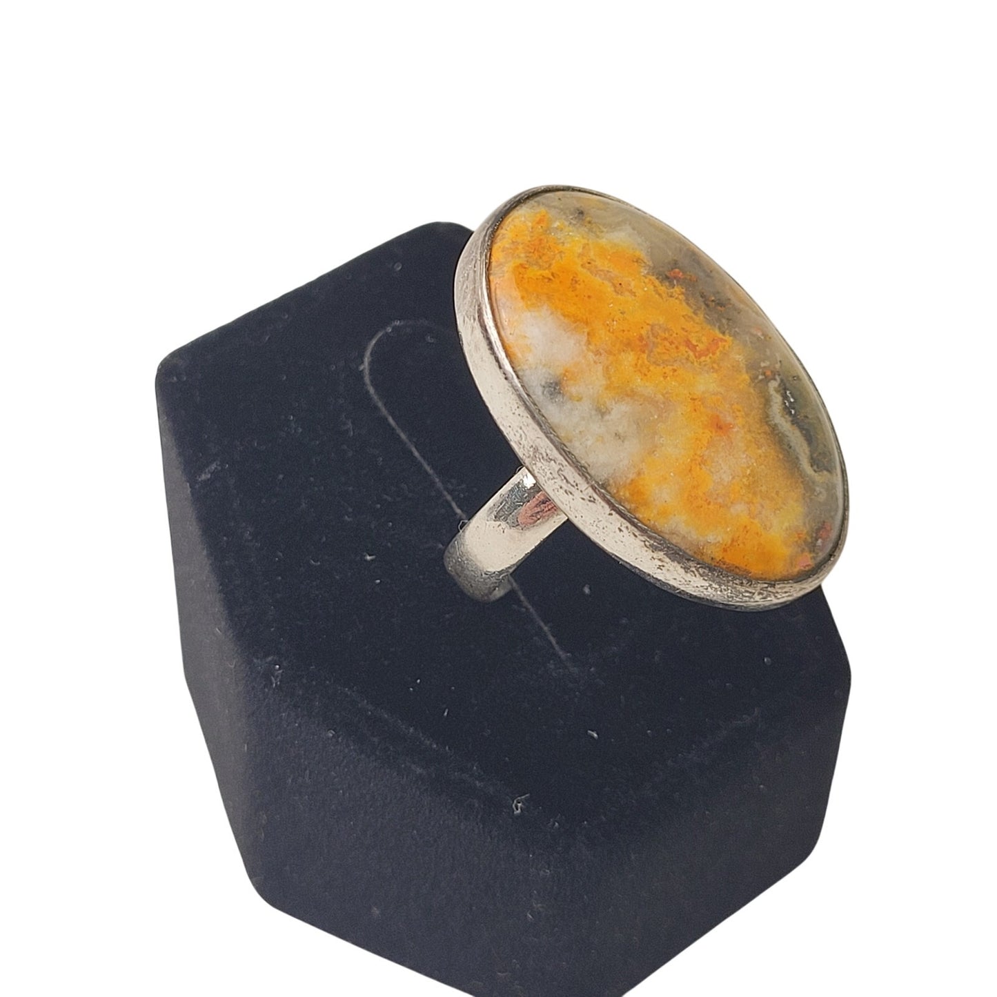 Sterling Silver Large Oval Yellow Bumble Bee Jasper Ring | Sz 6