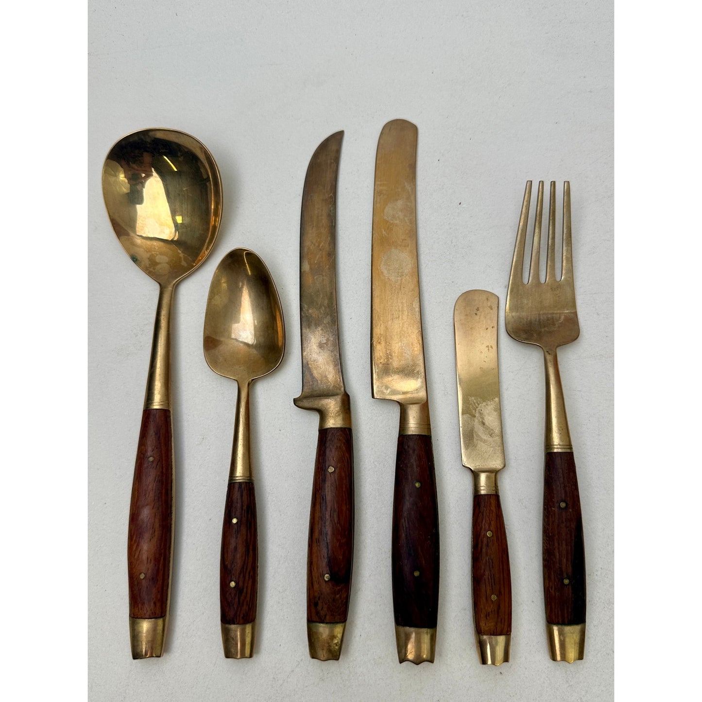Vintage Bangkok Jewels Thai Bronze & Rosewood 59 PC Flatware Set