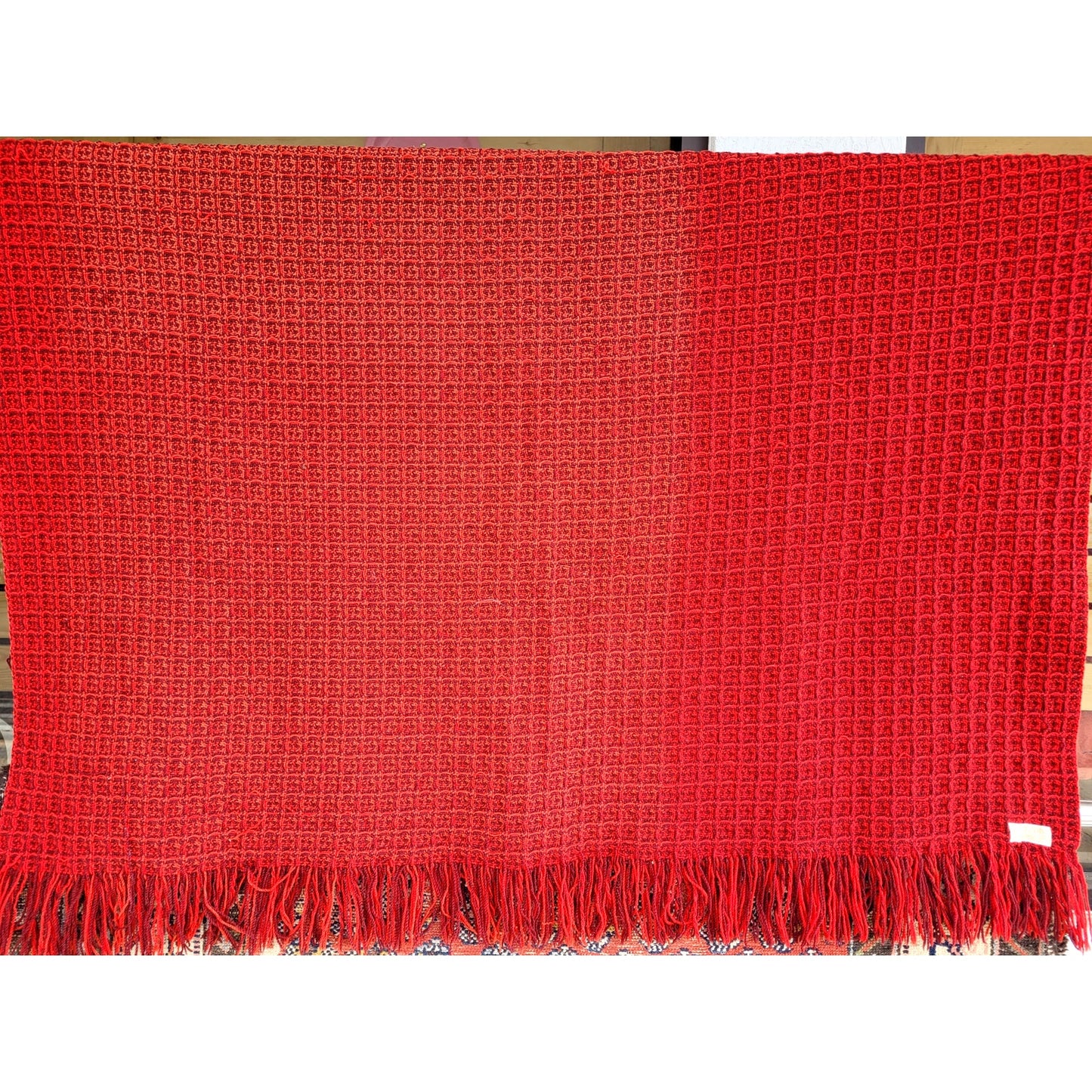 Vintage MCM Pendleton Red 100% Virgin Wool Knit Blanket