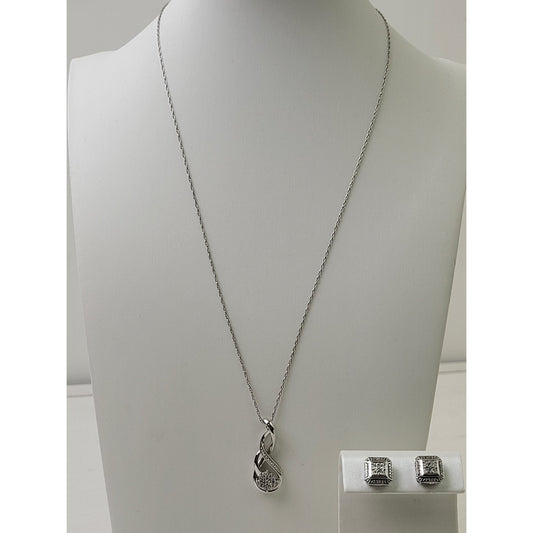 Kay Jewelers Sterling Silver Infinity Diamond Necklace w Matching Studs NIB