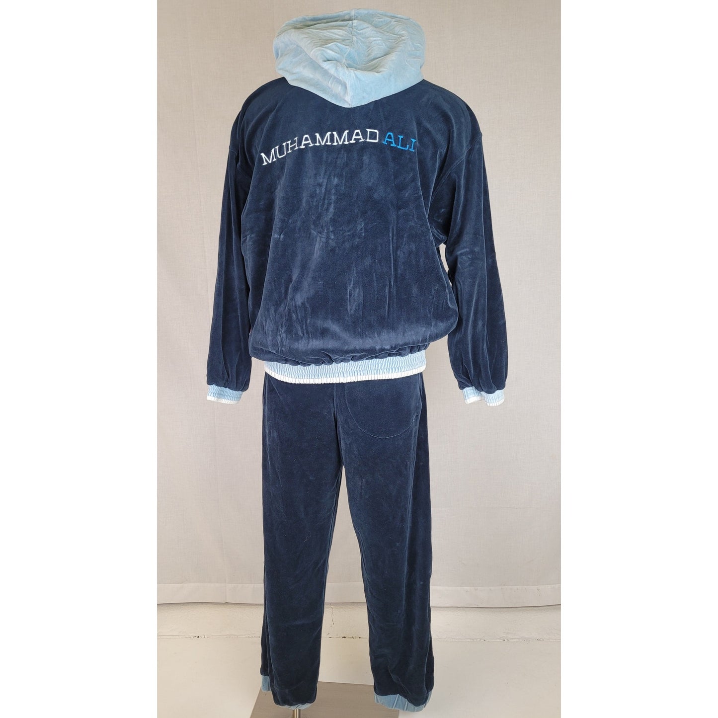 Vintage Platinum Fubu Muhammad Ali Tracksuit Set Navy Blue Velour Men's Sz L