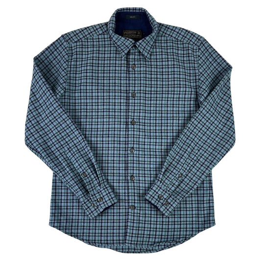 Pendleton Blue Plaid Long Sleeve Wool Shirt Cotton Lined Collar Men's Sz M