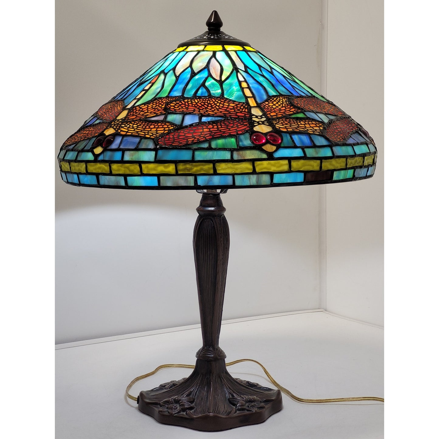 Dale Tiffany Colorful Dragonfly Stained Glass Table Lamp 22" H x 16" W