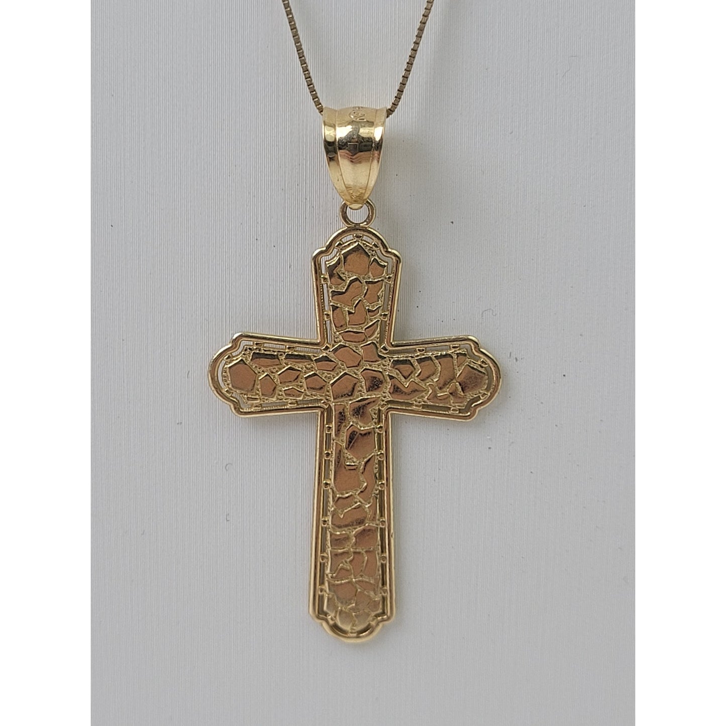 14K Yellow Gold Large Cross Pendant Charm 2" Long | 2.79 grams