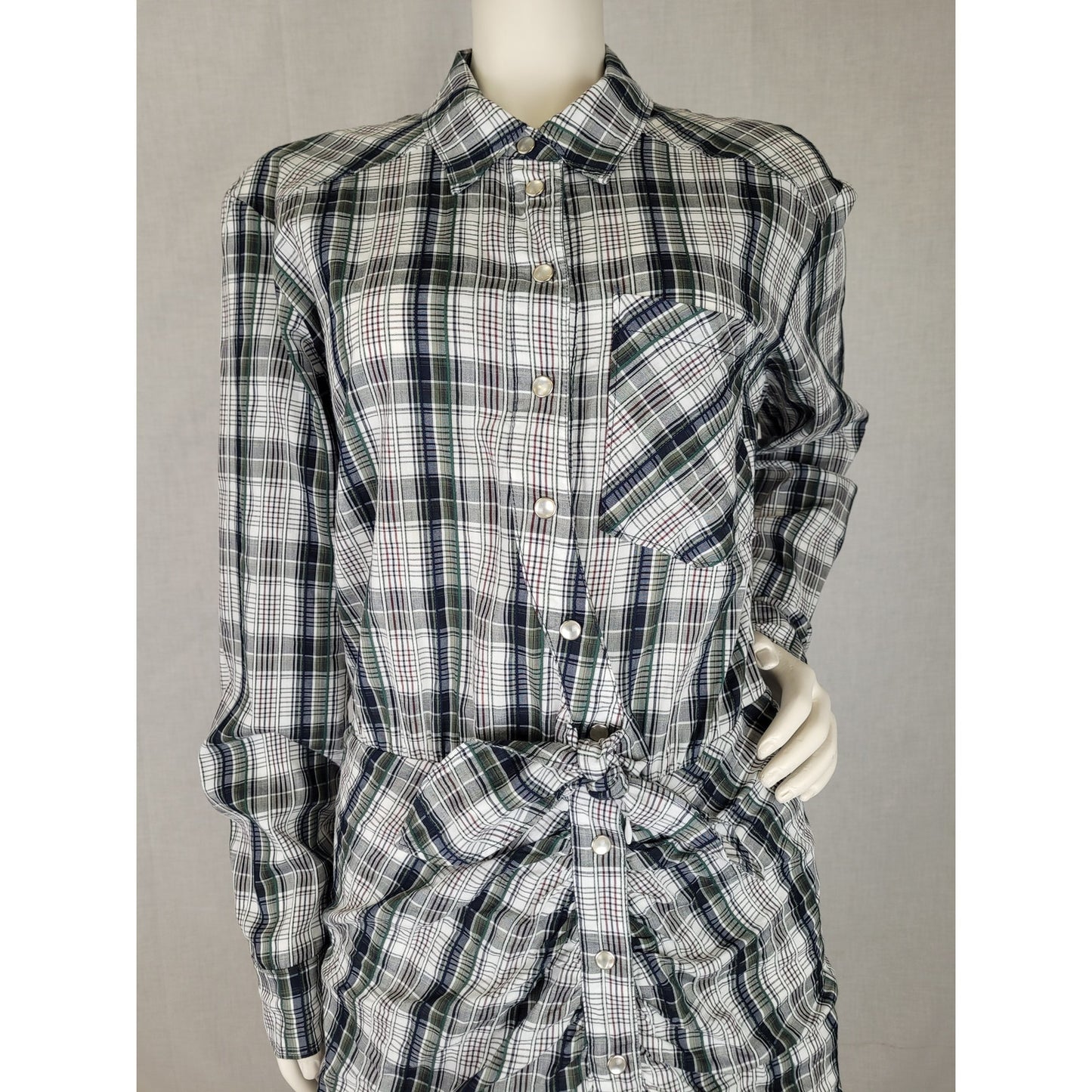 Veronica Beard Western Style Mini Dress Pearl Snap Buttons Plaid Women's Sz 6