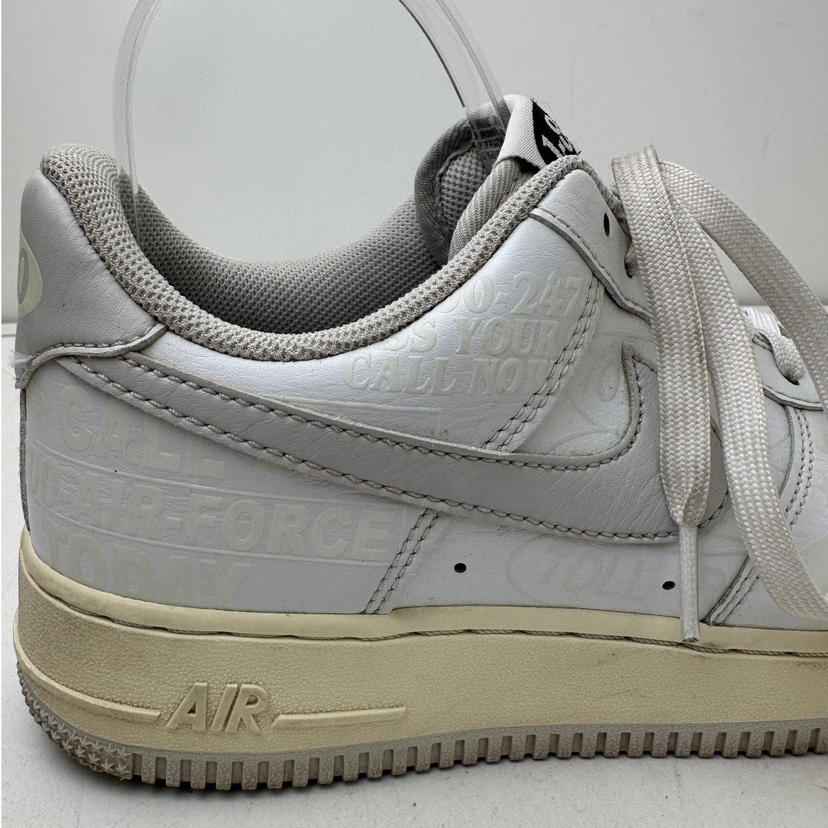 Nike Air Force 1 '07 Premium "1-800 Toll Free" White/Grey/Sail Sneakers Men's Sz 7.5
