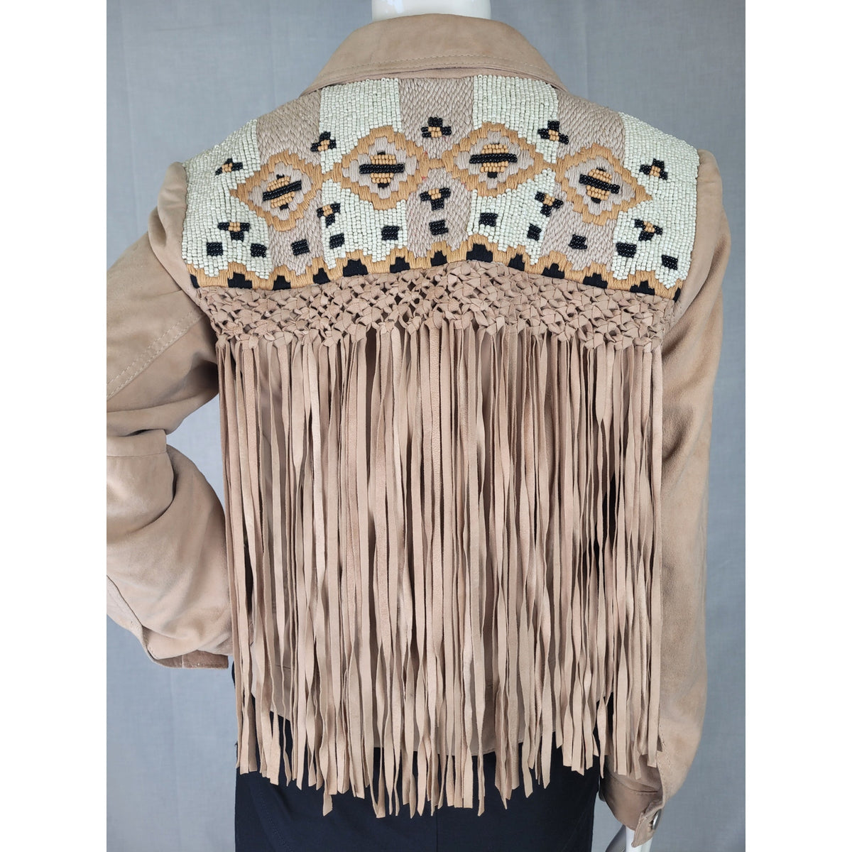 Zara Woman Outerwear Goat Leather Fringed Embroidered Beaded Western Jacket Sz M