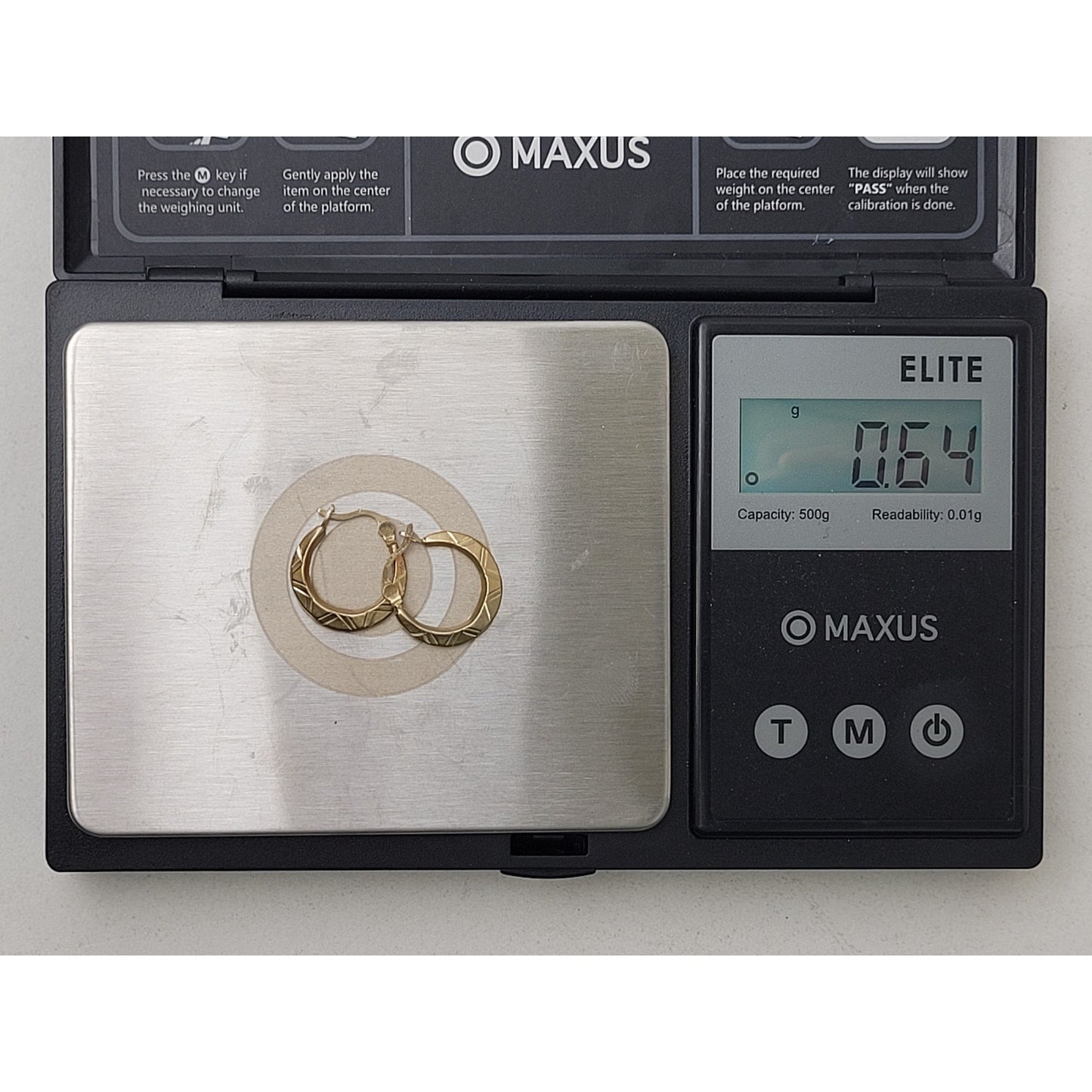 10K Yellow Gold Huggie Hoop Earrings w Geometric Design | .64 grams